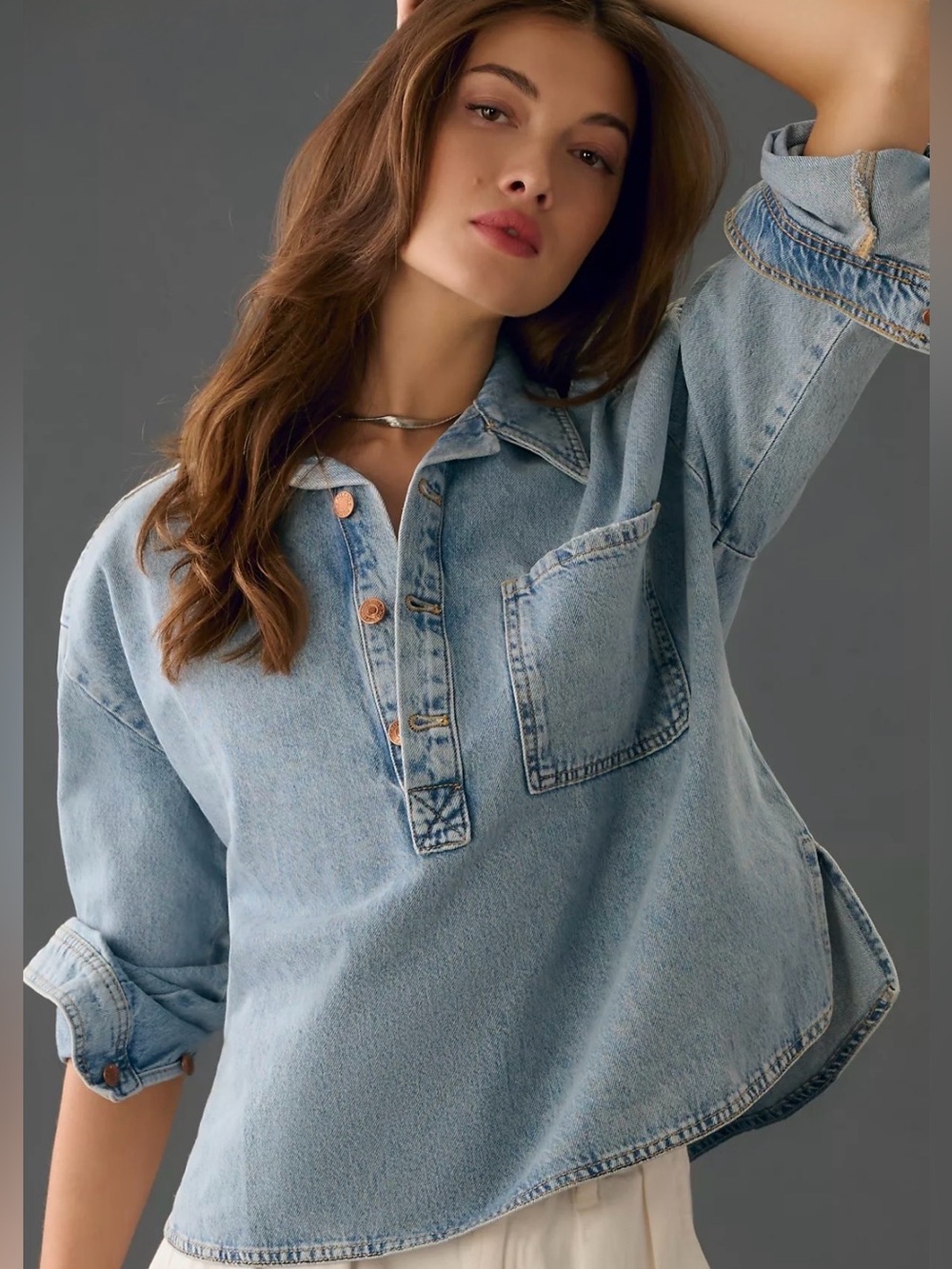 Pilcro from Anthropologie Denim Becca Regenerative Cotton Denim Popover Shirt